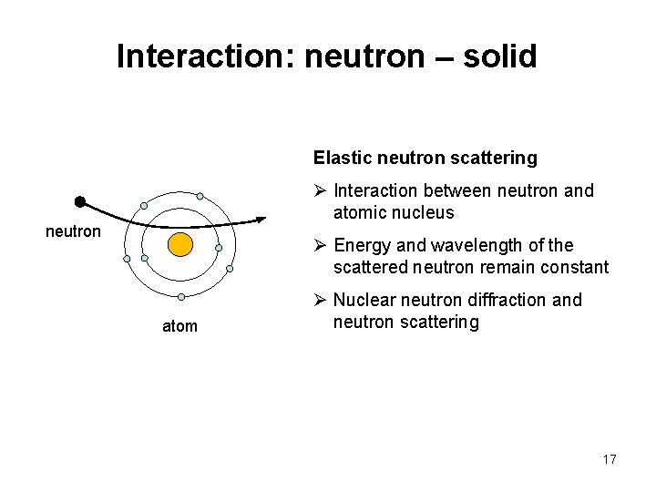 Interaction: neutron – solid Elastic neutron scattering Ø Interaction between neutron and atomic nucleus