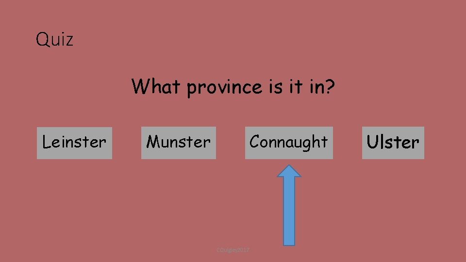 Quiz What province is it in? Leinster Munster Connaught CQuigley 2017 Ulster 