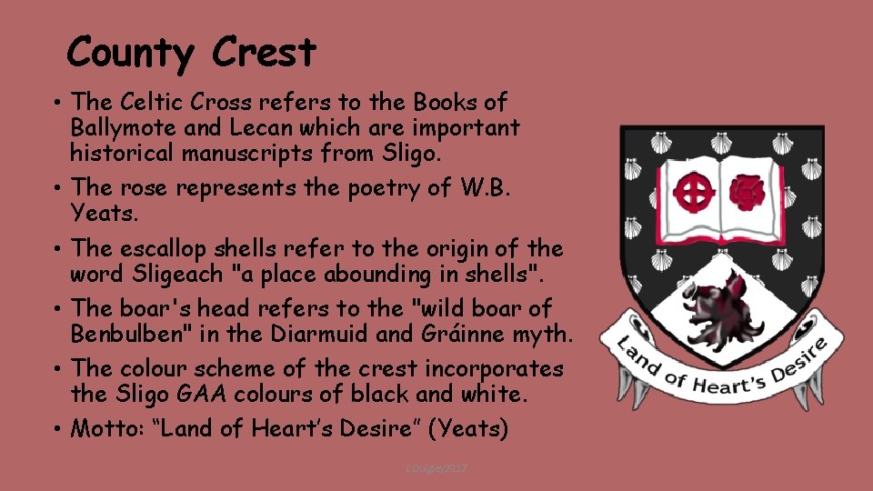 County Crest • The Celtic Cross refers to the Books of Ballymote and Lecan