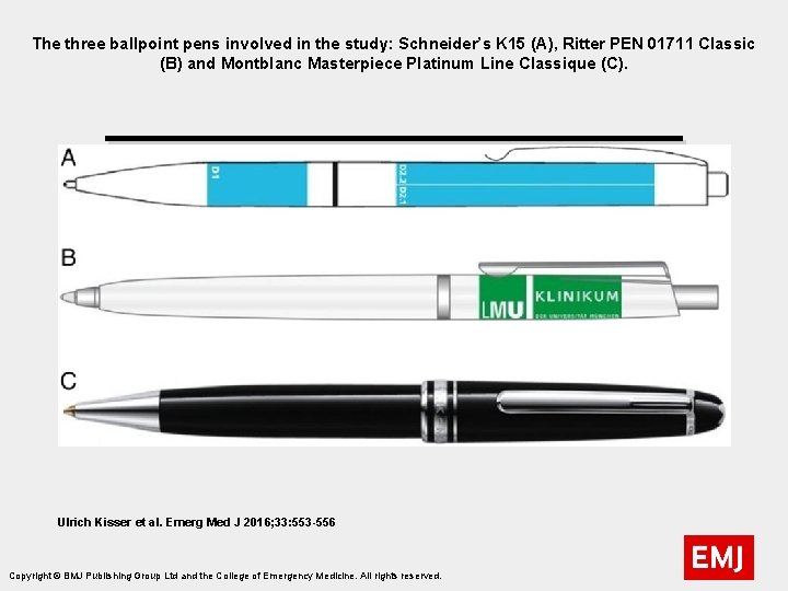The three ballpoint pens involved in the study: Schneider’s K 15 (A), Ritter PEN