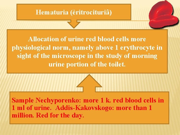 Hematuria (èritrocituriâ) Allocation of urine red blood cells more physiological norm, namely above 1