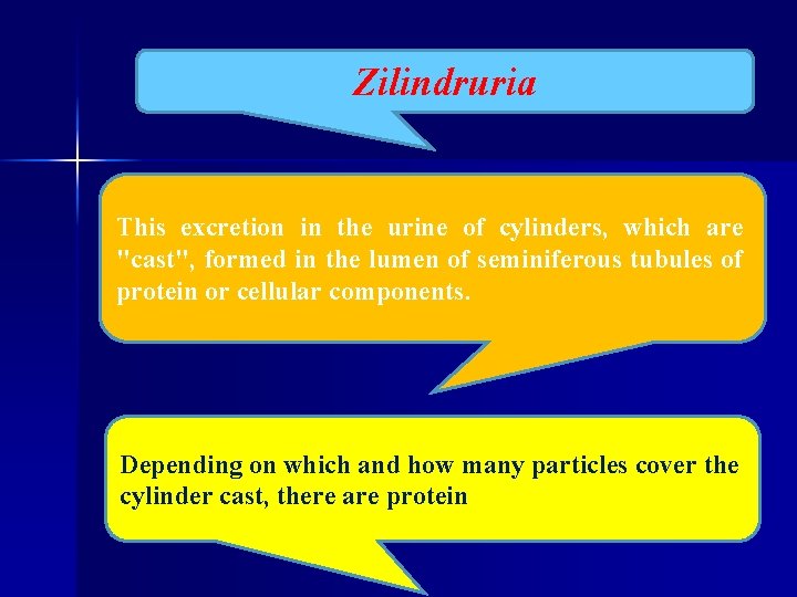 Zilindruria This excretion in the urine of cylinders, which are "cast", formed in the