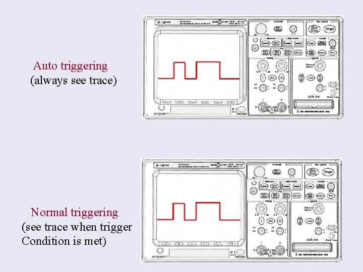 Auto triggering (always see trace) Normal triggering (see trace when trigger Condition is met)