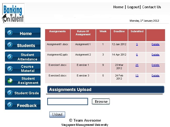 Home | Logout| Contact Us Monday, 1 st January 2012 Home Assignments Nature Of