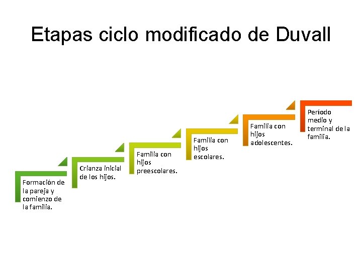 Etapas ciclo modificado de Duvall Formación de la pareja y comienzo de la familia.