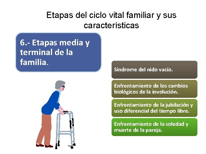 Etapas del ciclo vital familiar y sus características 6. - Etapas media y terminal