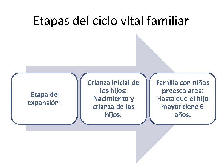 Etapas del ciclo vital familiar Etapa de expansión: Crianza inicial de los hijos: Nacimiento