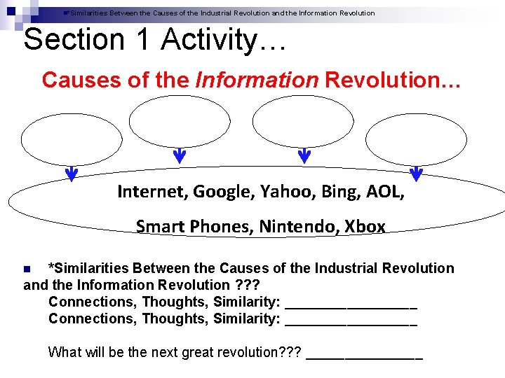 n*Similarities Between the Causes of the Industrial Revolution and the Information Revolution Section 1