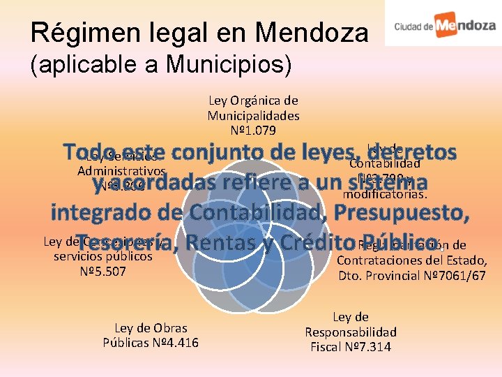 Régimen legal en Mendoza (aplicable a Municipios) Ley Orgánica de Municipalidades Nº 1. 079