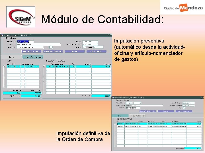 Módulo de Contabilidad: Imputación preventiva (automático desde la actividadoficina y artículo-nomenclador de gastos) Imputación