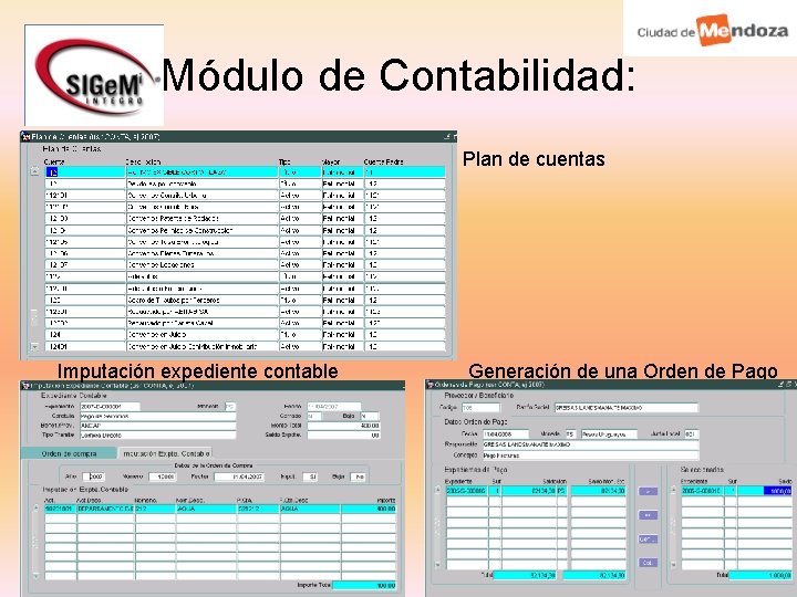 Módulo de Contabilidad: Plan de cuentas Imputación expediente contable Generación de una Orden de