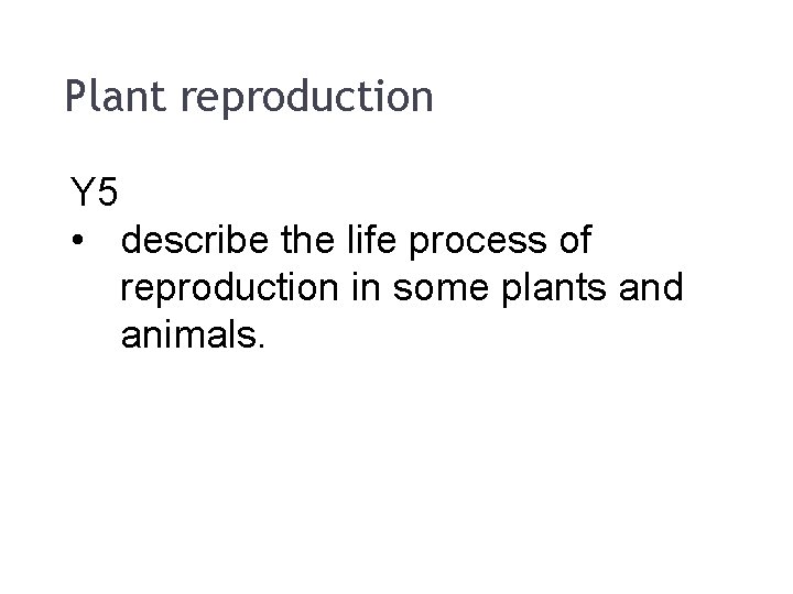 Plant reproduction Y 5 • describe the life process of reproduction in some plants