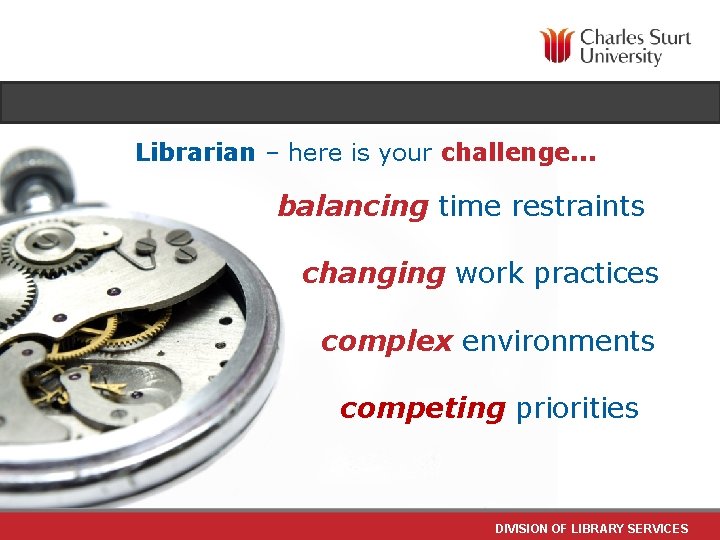 Librarian – here is your challenge. . . balancing time restraints changing work practices