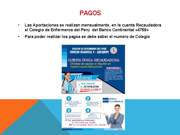 PAGOS • Las Aportaciones se realizan mensualmente, en la cuenta Recaudadora el Colegio de PAGOS • Las Aportaciones se realizan mensualmente, en la cuenta Recaudadora el Colegio de