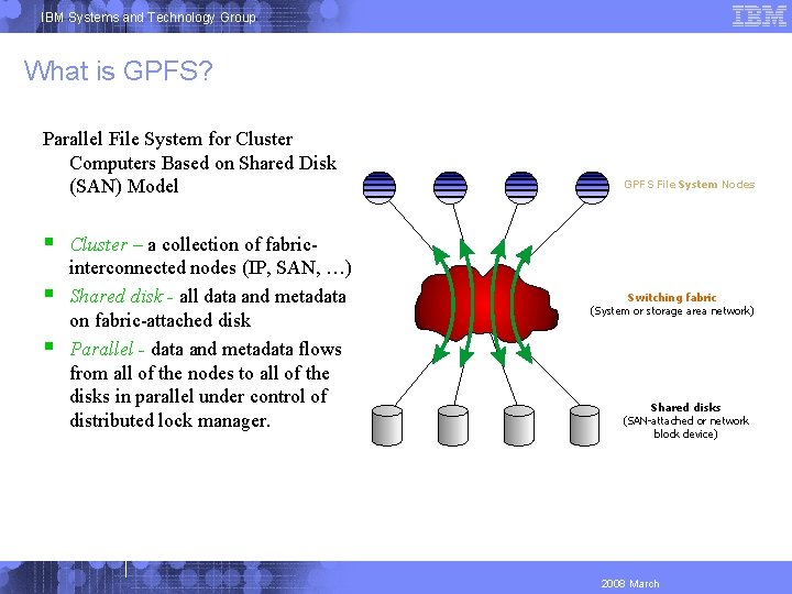 IBM Systems and Technology Group What is GPFS? Parallel File System for Cluster Computers