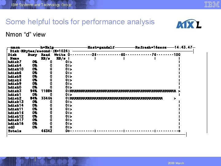 IBM Systems and Technology Group Some helpful tools for performance analysis Nmon “d” view