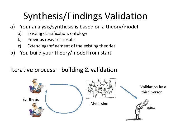 Synthesis/Findings Validation a) Your analysis/synthesis is based on a theory/model a) b) c) Existing