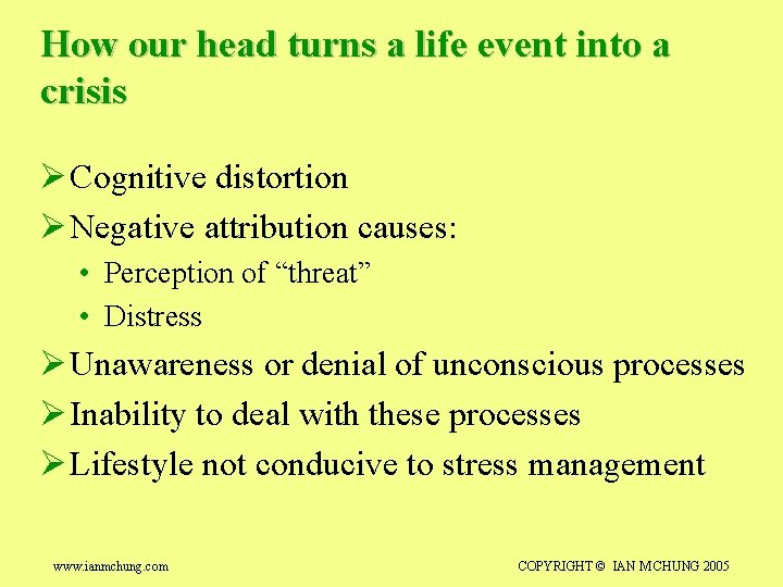 How our head turns a life event into a crisis Ø Cognitive distortion Ø