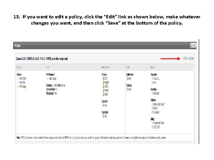 13. If you want to edit a policy, click the “Edit” link as shown