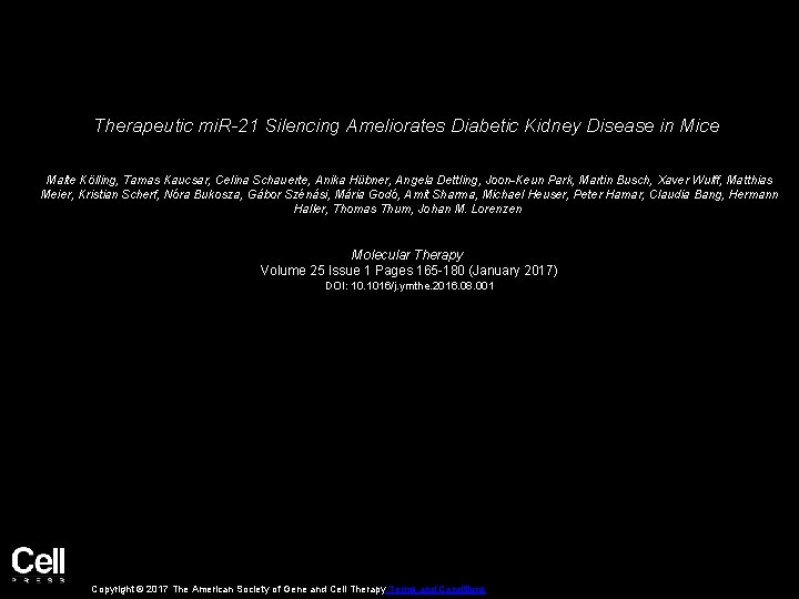 Therapeutic mi. R-21 Silencing Ameliorates Diabetic Kidney Disease in Mice Malte Kölling, Tamas Kaucsar,
