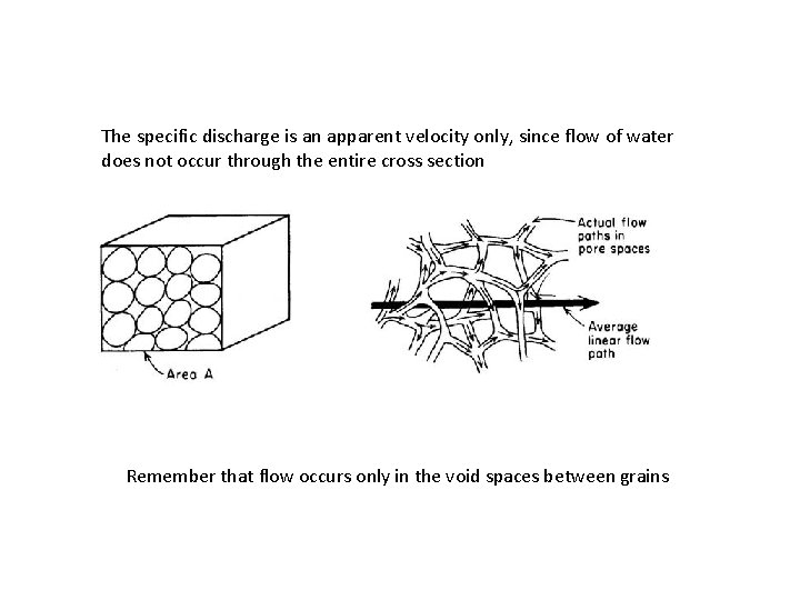 The specific discharge is an apparent velocity only, since flow of water does not
