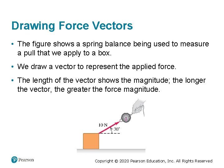 Drawing Force Vectors • The figure shows a spring balance being used to measure