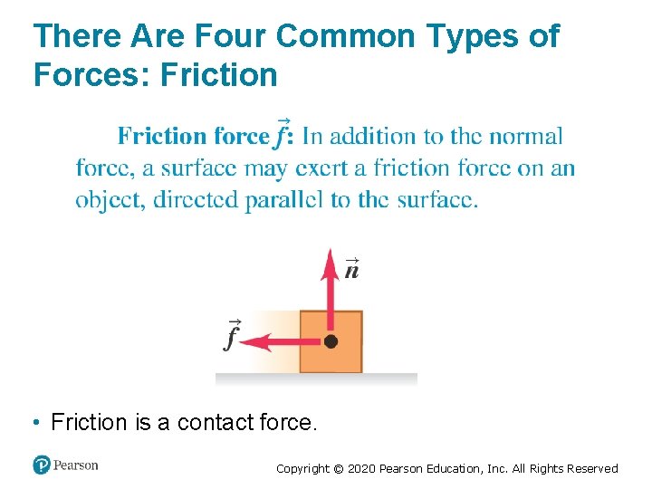 There Are Four Common Types of Forces: Friction • Friction is a contact force.