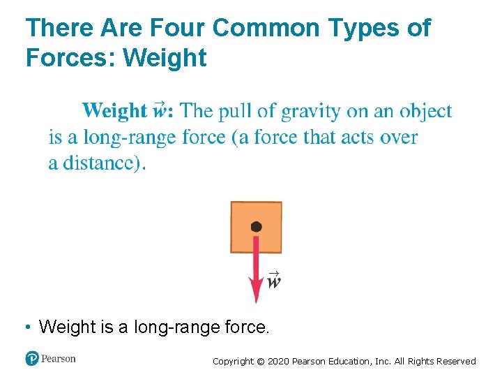 There Are Four Common Types of Forces: Weight • Weight is a long-range force.