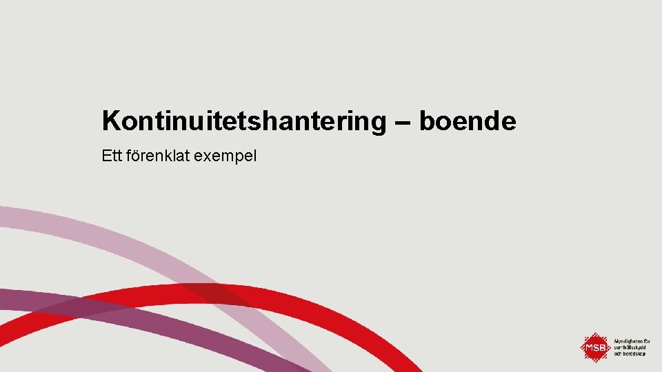 Kontinuitetshantering – boende Ett förenklat exempel 