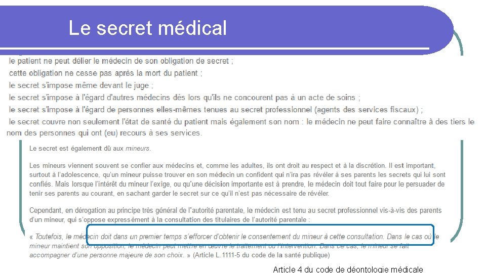 Le secret médical Article 4 du code de déontologie médicale 