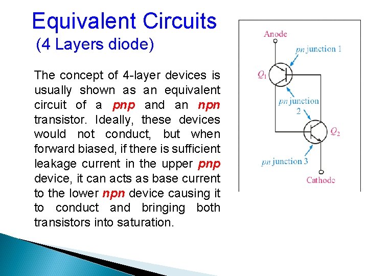 Equivalent Circuits (4 Layers diode) The concept of 4 -layer devices is usually shown