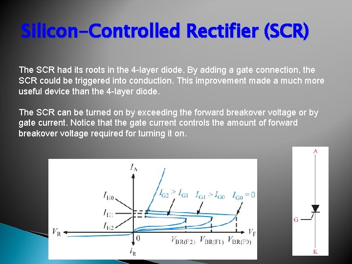 Silicon-Controlled Rectifier (SCR) The SCR had its roots in the 4 -layer diode. By