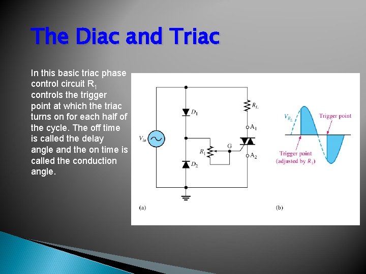 The Diac and Triac In this basic triac phase control circuit R 1 controls