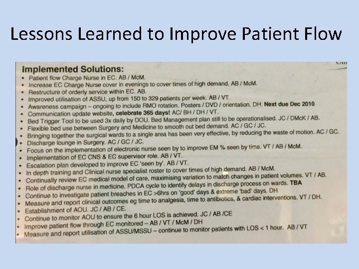 Lessons Learned to Improve Patient Flow 