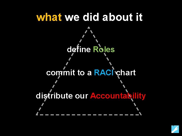 what we did about it define Roles commit to a RACI chart distribute our