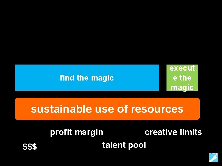 find the magic execut e the magic sustainable use of resources $$$ profit margin