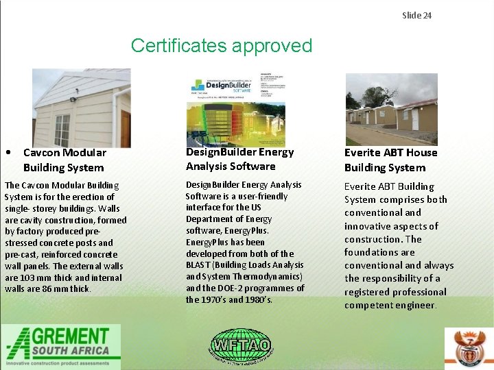 Slide 24 Certificates approved • Cavcon Modular Building System Design. Builder Energy Analysis Software Slide 24 Certificates approved • Cavcon Modular Building System Design. Builder Energy Analysis Software