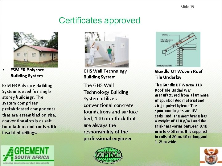 Slide 25 Certificates approved • FSM FR Polycore Building System is used for single Slide 25 Certificates approved • FSM FR Polycore Building System is used for single
