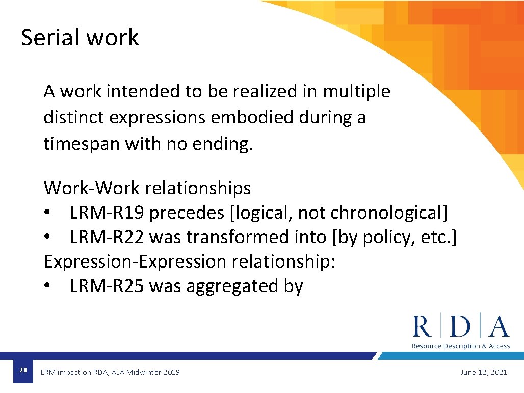 Serial work A work intended to be realized in multiple distinct expressions embodied during