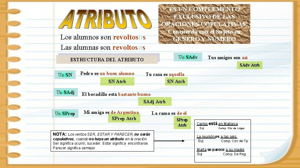 Los alumnos son revoltosos Las alumnas son revoltosas ES UN COMPLEMENTO EXCLUSIVO DE LAS