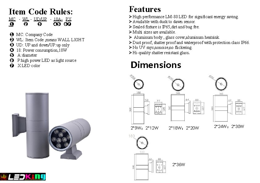 Item Code Rules: MC - WL - UD/UP - 18 A- PX 1 1