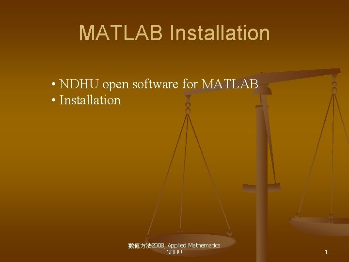 MATLAB Installation • NDHU open software for MATLAB • Installation 數值方法 2008, Applied Mathematics