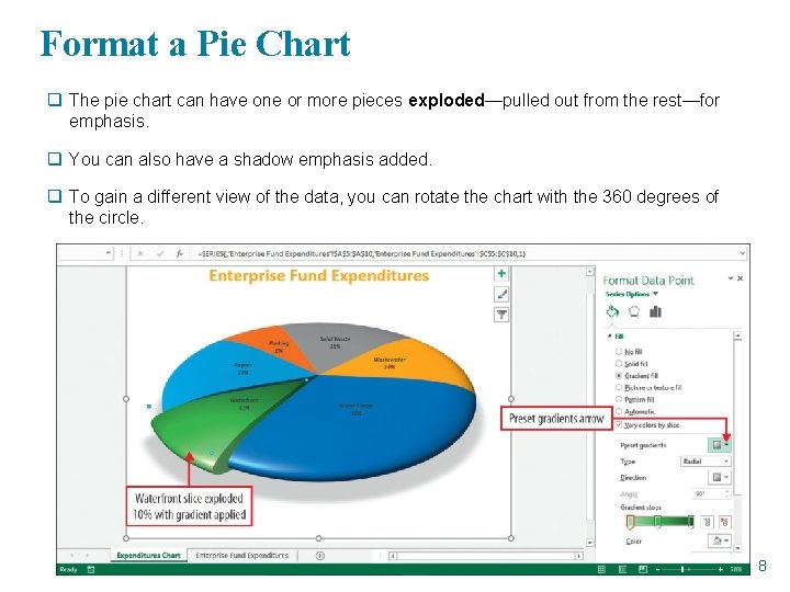 Format a Pie Chart q The pie chart can have one or more pieces