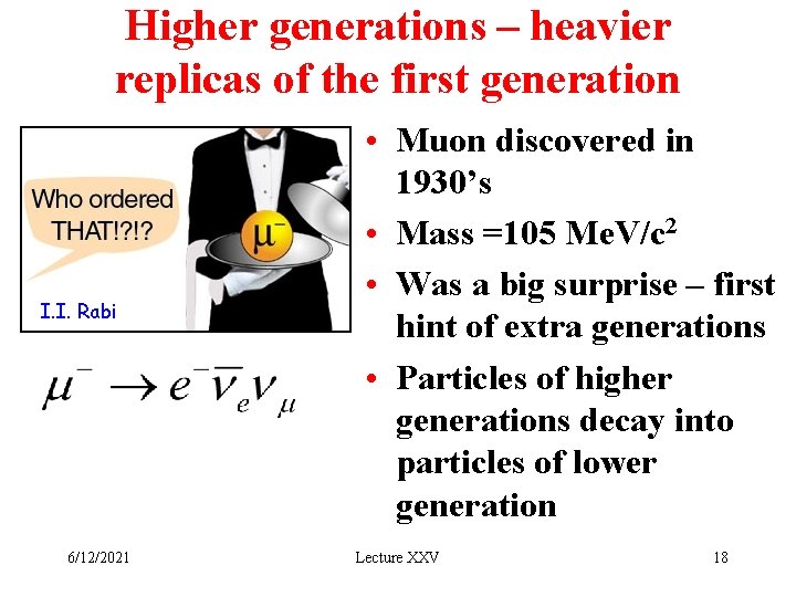 Higher generations – heavier replicas of the first generation I. I. Rabi 6/12/2021 •