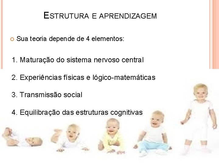 ESTRUTURA E APRENDIZAGEM Sua teoria depende de 4 elementos: 1. Maturação do sistema nervoso