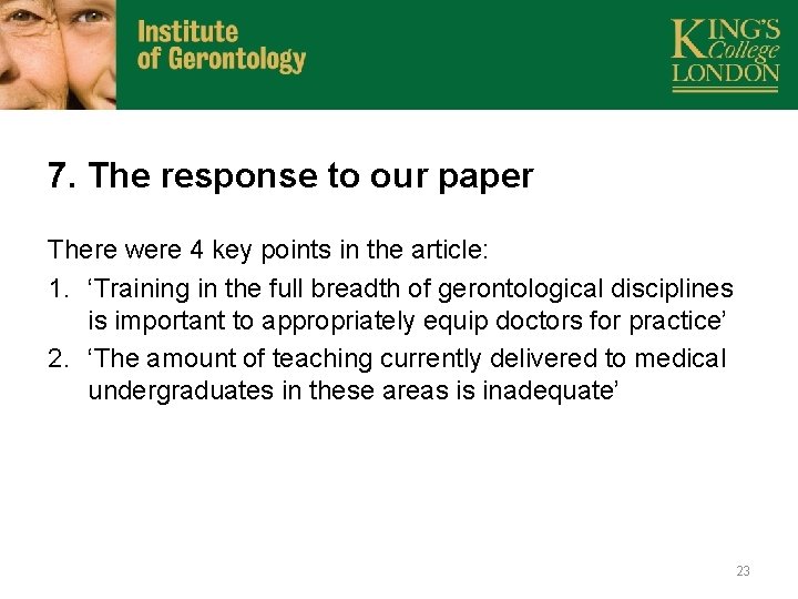 7. The response to our paper There were 4 key points in the article: