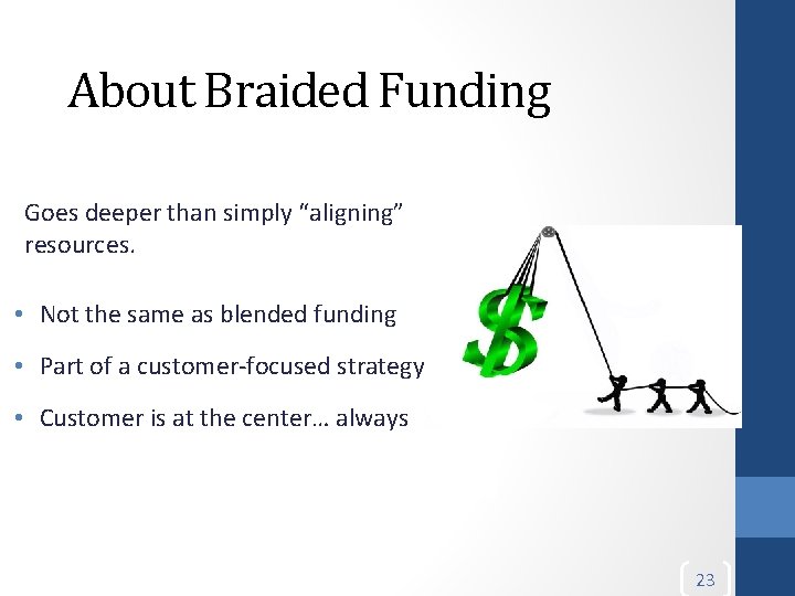 About Braided Funding Goes deeper than simply “aligning” resources. • Not the same as