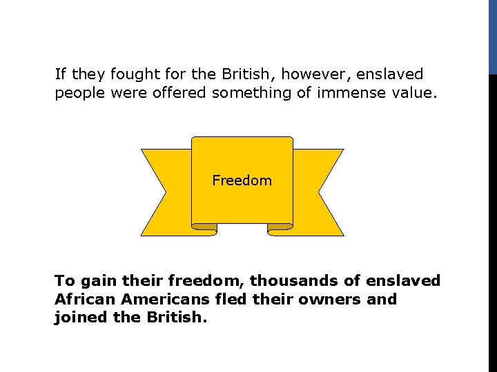 If they fought for the British, however, enslaved people were offered something of immense