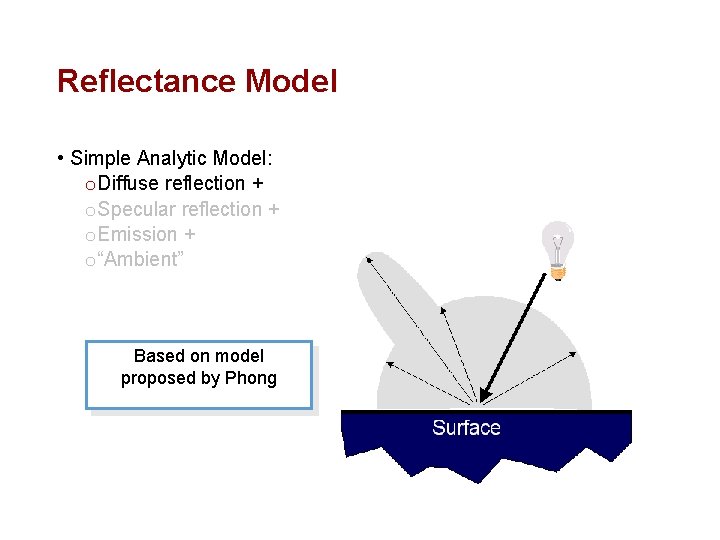 Reflectance Model • Simple Analytic Model: o Diffuse reflection + o Specular reflection +