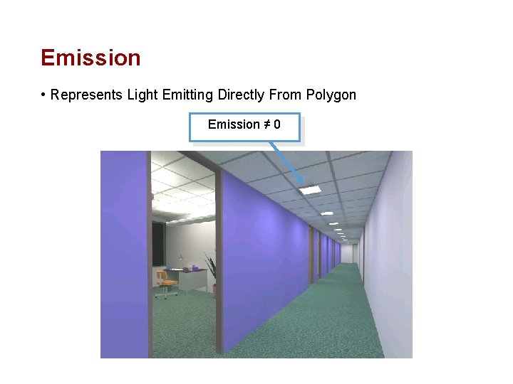 Emission • Represents Light Emitting Directly From Polygon Emission ≠ 0 